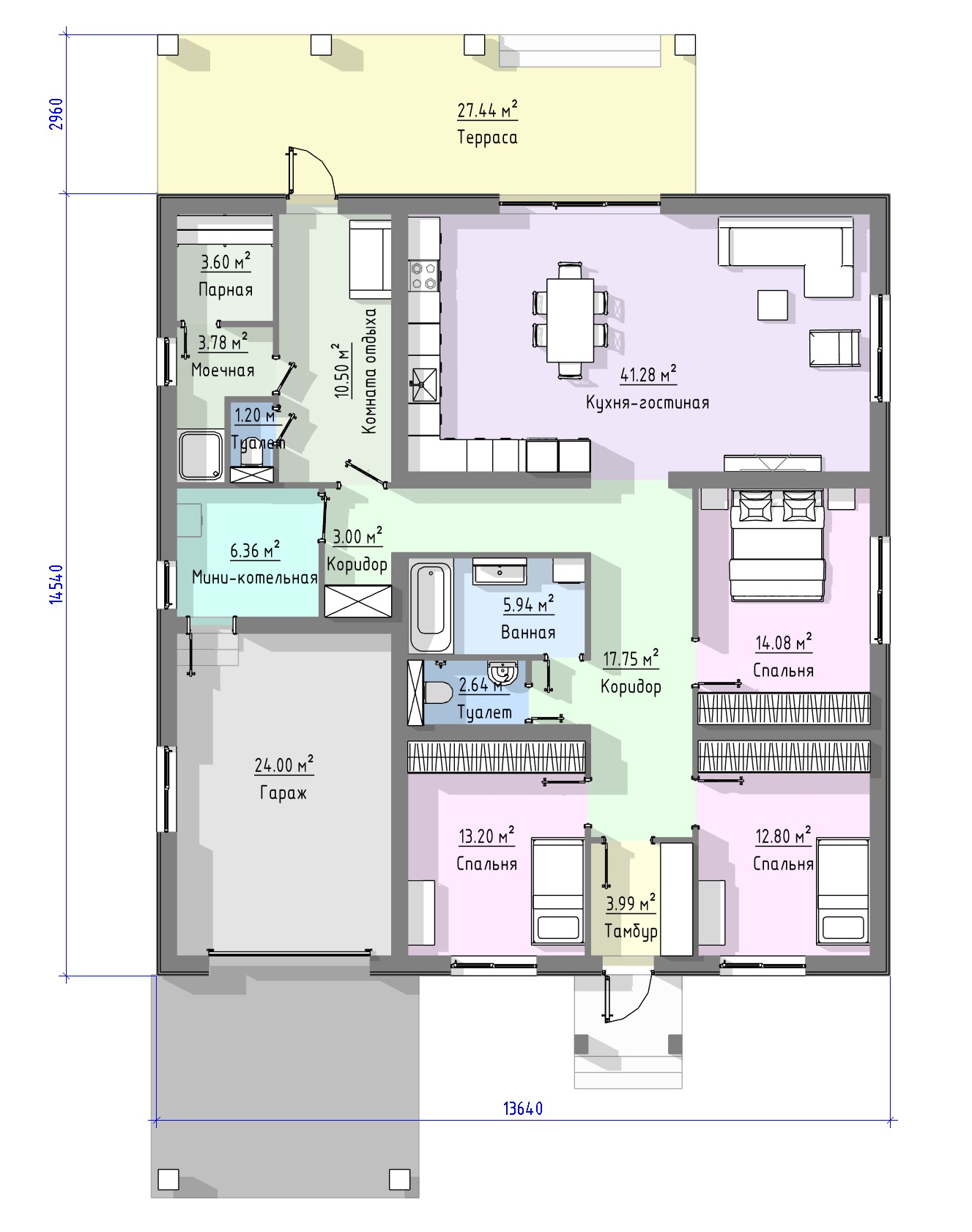 ПЛАН ДОМА С БАНЕЙ И ГАРАЖОМ 220 М.КВ.